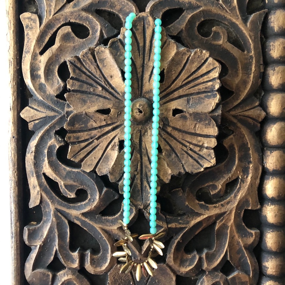 New Turquoise Gold Beaded Statement Necklace Flau… - image 4